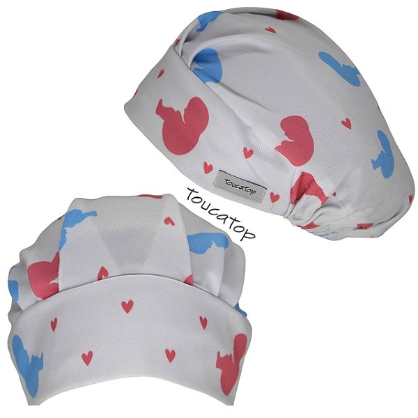Touca Cirúrgica, Bebês Coloridos Coração, Azul  Rosa, Branco