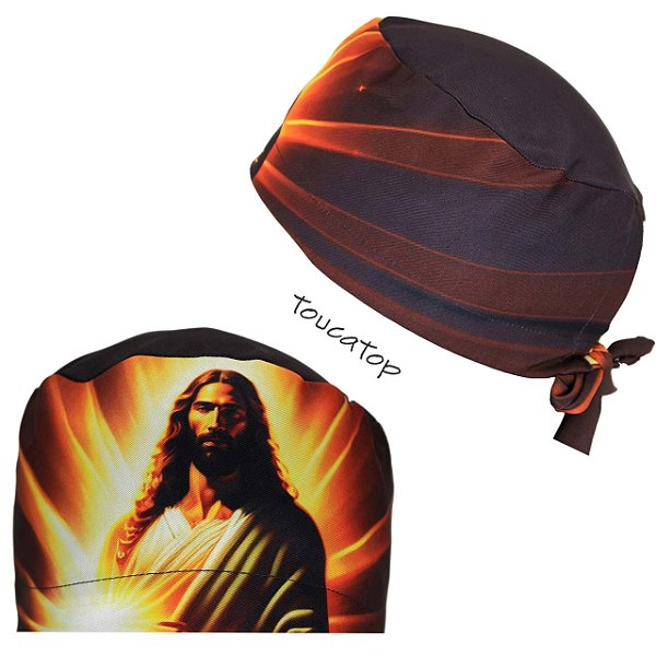 Gorro Cirúrgico, Jesus Cristo Frontal Iluminado, Marrom Amarelo