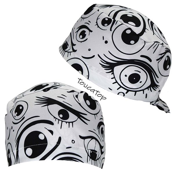 Gorro Cirúrgico, Olhos Estilizados, Anime, Preto, Branco