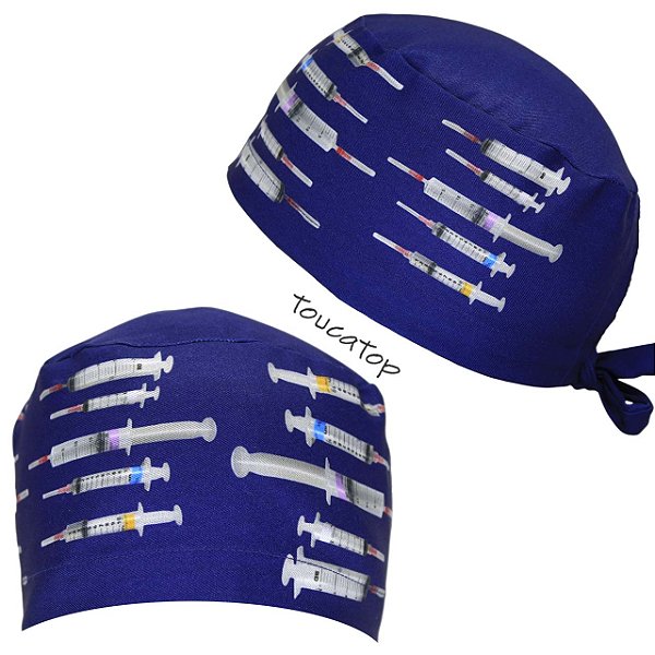 Gorro Cirúrgico, Anestesia, Seringas Horizontais, Azul