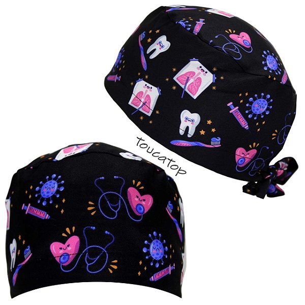 Gorro Cirúrgico, Simbolos, Órgãos Rosa, Dente, Escova, Preto