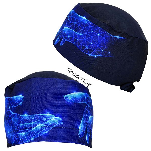 Gorro Cirúrgico, Mão Vetorial, Duas Mão, Pontos Azuis, Preto