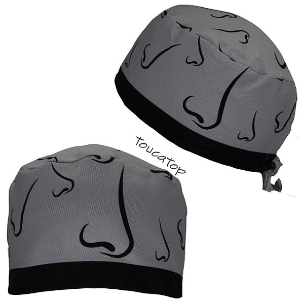 Gorro Cirúrgico, Narizes, Traços Pretos, Borda Preta, Cinza