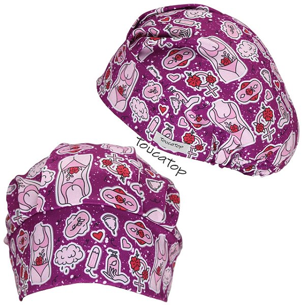 Touca Cirúrgica Feminina Plissê, Outubro Rosa, Simbolos Mulher, Roxo