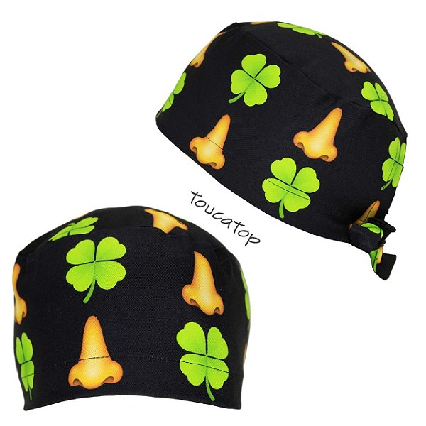 Gorro Cirúrgico, Nariz Amarelo, Trevo 4 folhas, Preto