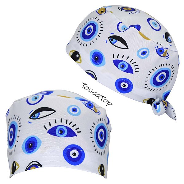 Gorro Cirúrgico, Olhos Gregos Azuis, Dourado, Branco