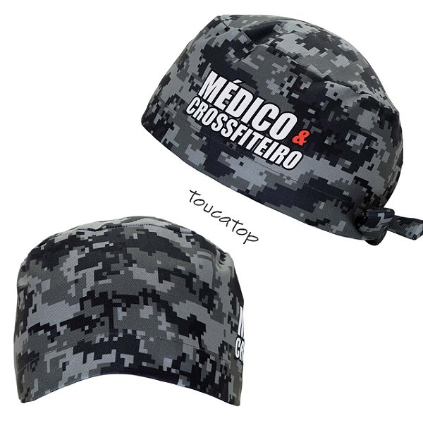 Gorro Cirúrgico, Camuflado Pixelado, 4 Tons Preto Cinza