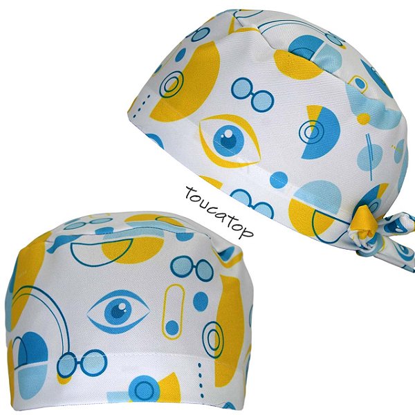 Gorro Cirúrgico, Oftalmologia, Óculos, Olho Azul, Amarelo, Branco