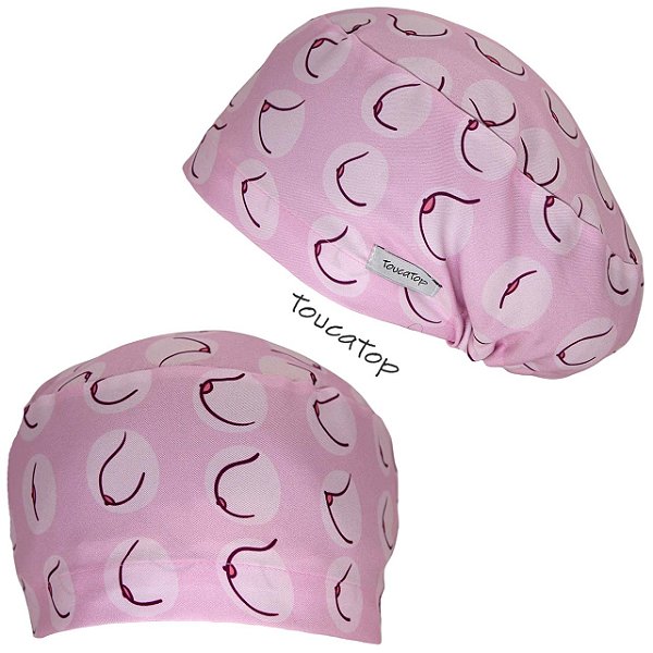 Touca Feminina ALICE, Mamas Laterais, Bicos, Circulos, Rosa