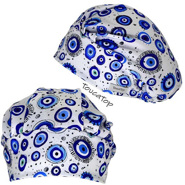 Touca Feminina, Olhos Gregos Desenhados Estilizados, Branco