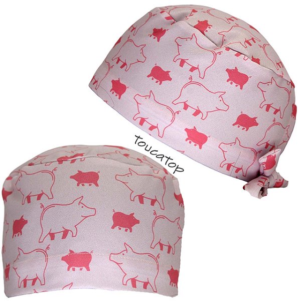 Gorro Cirúrgico, Contorno Porquinhos Rosa preenchido, Rosa