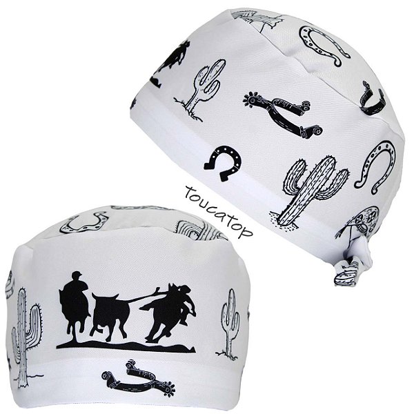 Gorro Cirúrgico, Sertão, Boiadeiro Frontal, Cactos, Branco