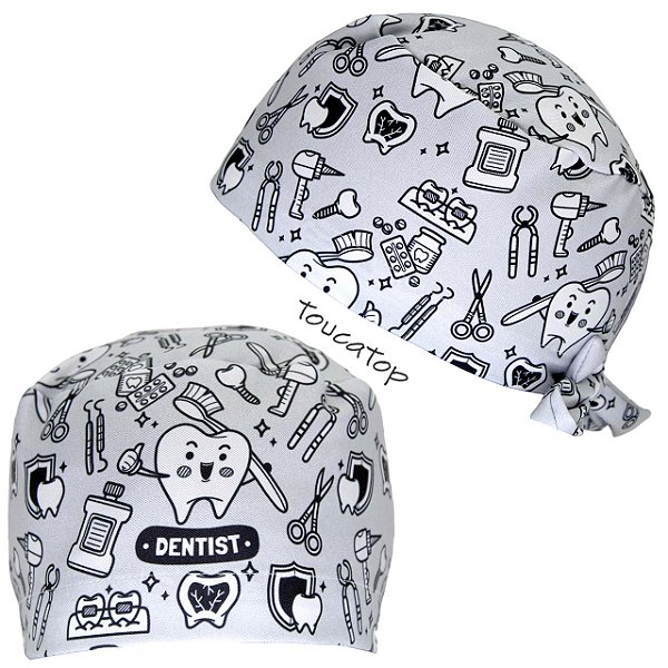 Gorro Cirúrgico, Dentist, Dente, Instrumentos Odonto, Cinza Claro