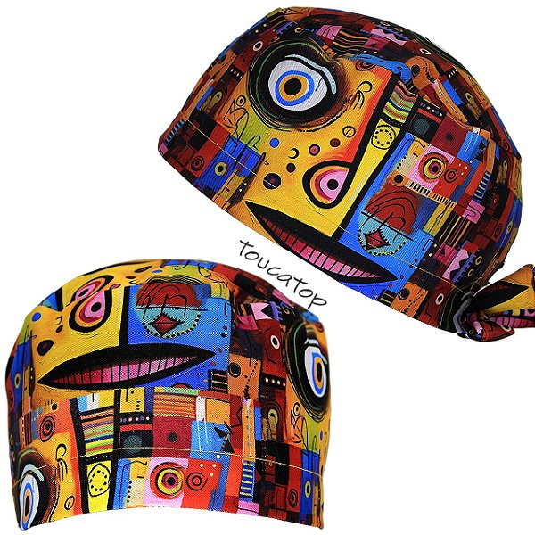 Gorro Cirúrgico, Arte Neocubista, Boca, Olhos, Rosto, Colorido