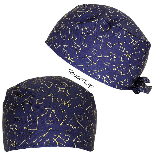 Gorro Cirúrgico, Astrologia, Signos, Zodíaco, Dourado, Azul