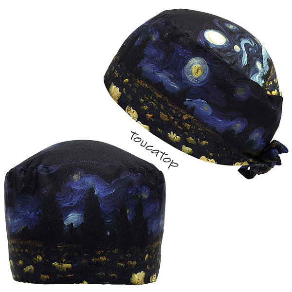 Gorro Cirúrgico, Noite Estrelada, Jardim de Flores, Azul