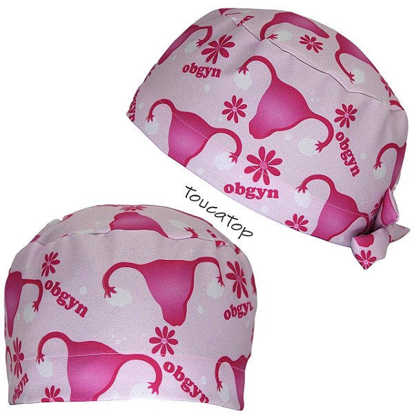 Gorro Cirúrgico, Úteros Pink com Ovário, Obgyn, Rosa Bebê