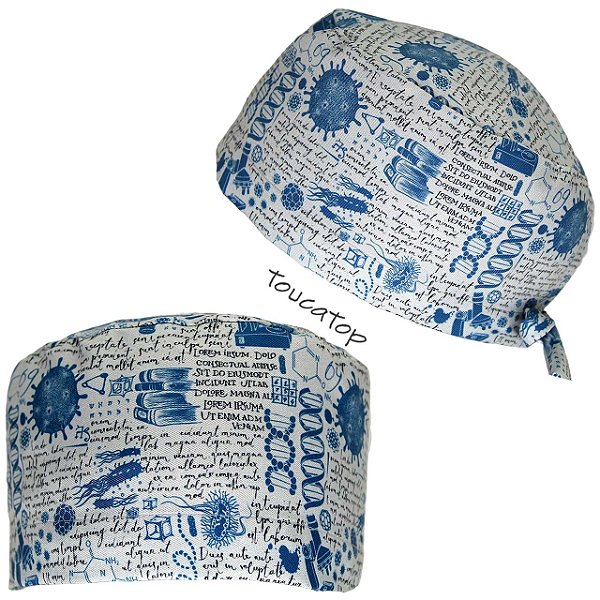 Gorro Cirúrgico, Quadro Escritas, Vírus, Dna, Azul, Cinza Claro