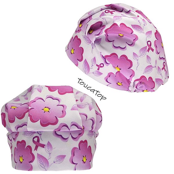 Touca Cirúrgica Feminina, Flores, Amor Perfeito, Laços, Branco