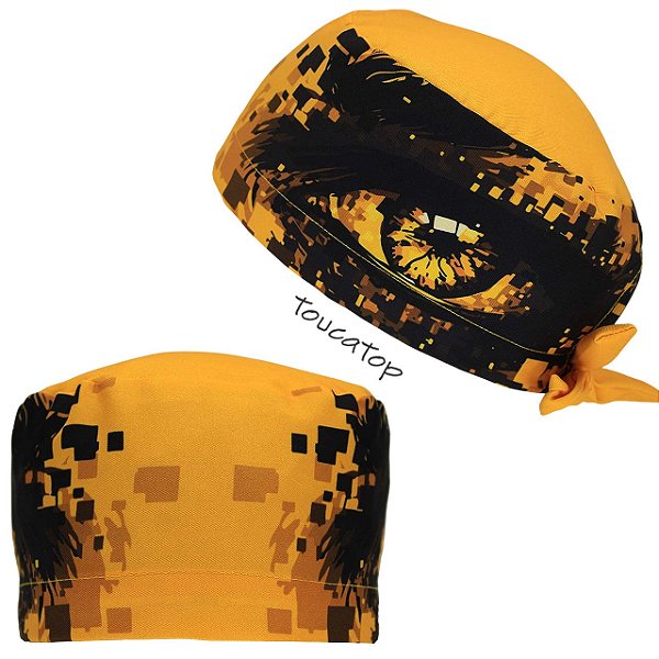 Gorro Cirúrgico, Olho Amarelo e Preto Lateral Pixelado, Amarelo