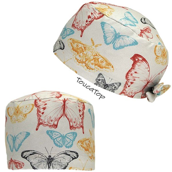 Gorro Cirúrgico, Borboletas Coloridas Vermelhas Amarela e Azuis, Areia