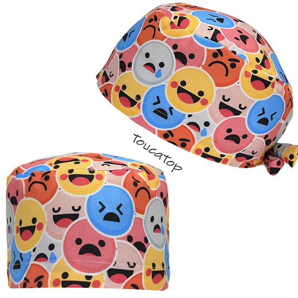 Gorro Cirúrgico, Emojis Emoções, Traço Branco, Azul, Rosa, Amarelo