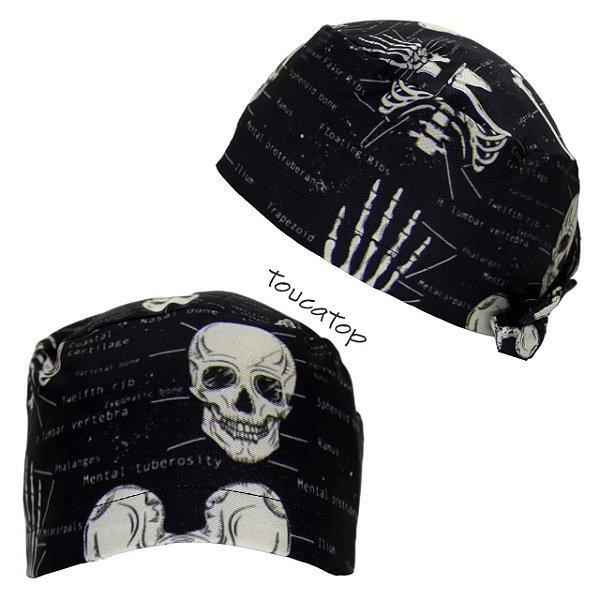 Gorro Cirúrgico, Caveira e Esqueleto, Anatomia, Preto