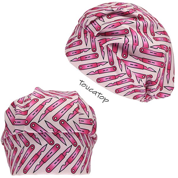 Touca Cirúrgica Feminina, Bisturi Rosa Pink Manchado, Rosa Bebê