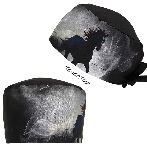 Gorro Cirúrgico, Cavalo Azul Lateral, Fumaça Branca, Preto