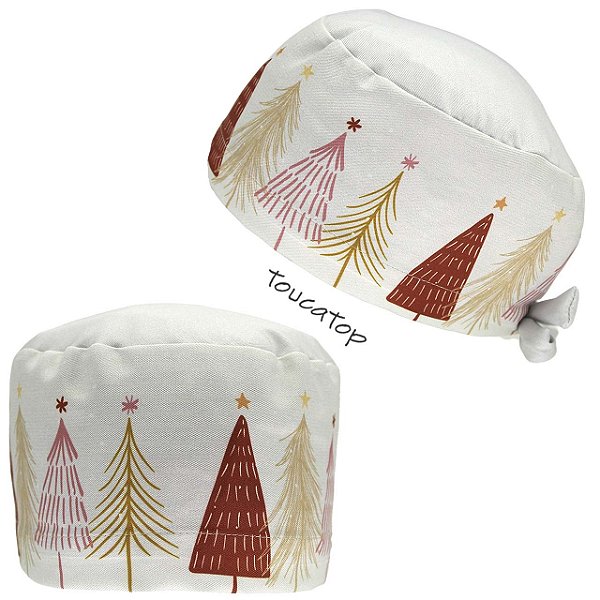 Gorro Cirúrgico, Árvores Natalinas, Rosa, Dourada, Branco