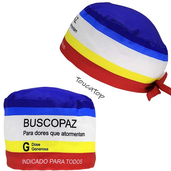 Gorro Cirúrgico, Buscopaz, Linhas Azuis, Amarelo, Vermelho, Branco