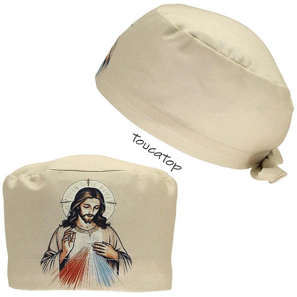 Gorro Cirúrgico, Jesus Misericordioso Frontal, Bege