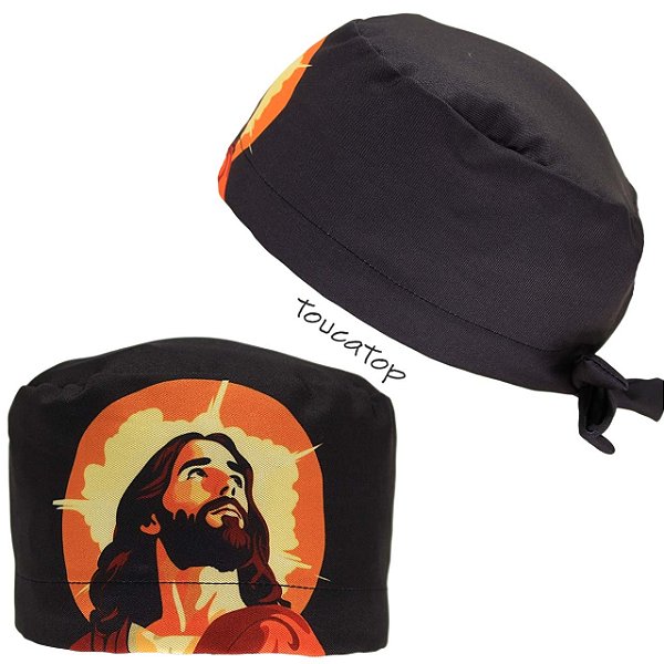 Gorro Cirúrgico, Jesus Círculo Sol Laranja Frontal, Preto