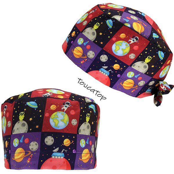 Gorro Cirúrgico, Quadros Alienigenas em Planetas, Astronauta, Preto