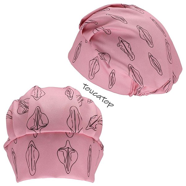 Touca Cirúrgica Feminina, Pepecas Contorno Marron, Rosa Chiclete