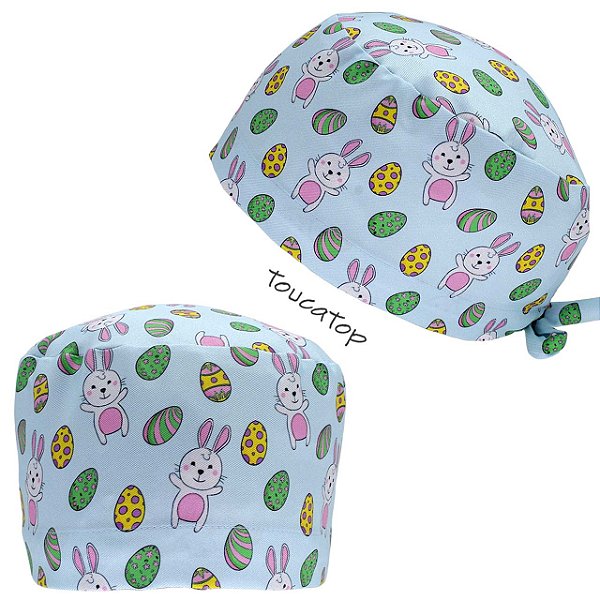 Gorro Cirúrgico, Coelinhos, Ovinhos coloridos, Azul claro
