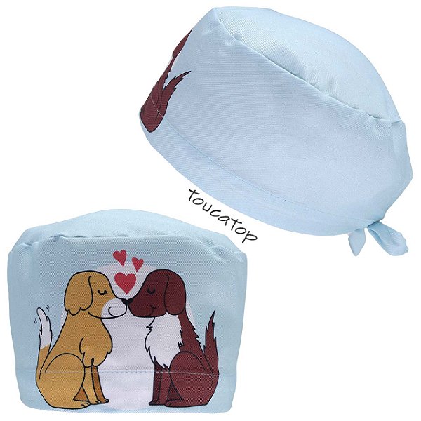 Gorro Cirúrgico, Cachorrinhos apaixonados, Azul claro