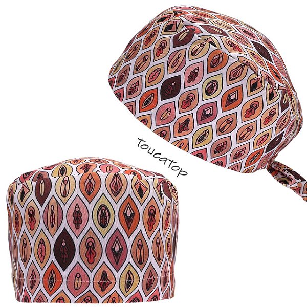 Gorro Cirúrgico, Desenhos Vaginas Diversificadas Pequenas, Rosa Claro