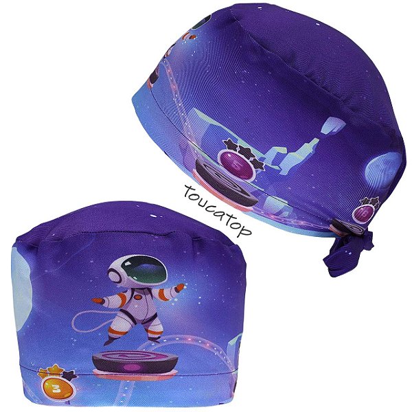Gorro Cirúrgico, Astronauta passando de fase, Jogo, Roxo Degrade