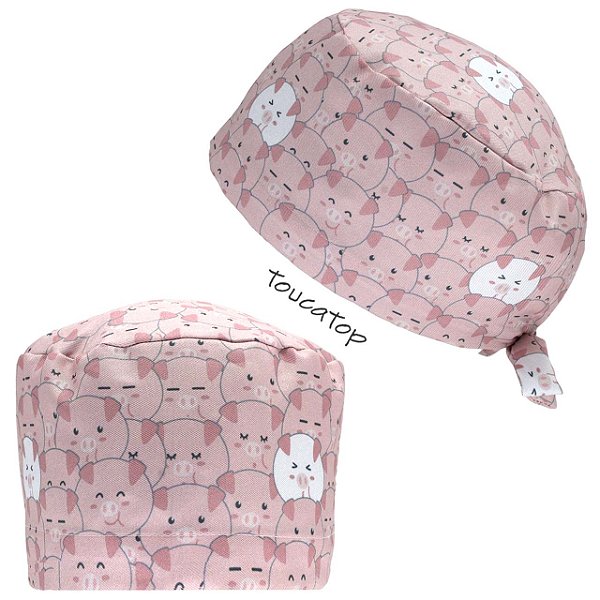 Gorro Cirúrgico, Porquinhos Felizes, Rosa Envelhecido