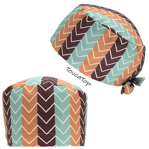 Gorro Cirúrgico, Listrado com Chevron, Azul, Laranja, Vinho