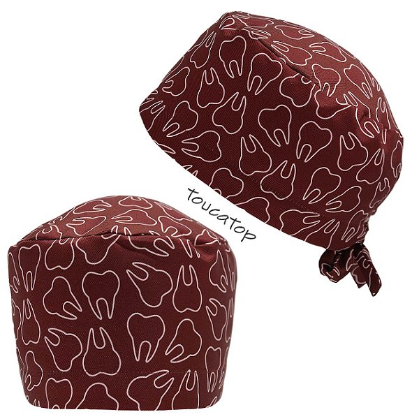 Gorro Cirúrgico Odontológico, Dentes Bordô, Contorno Branco, Bordô