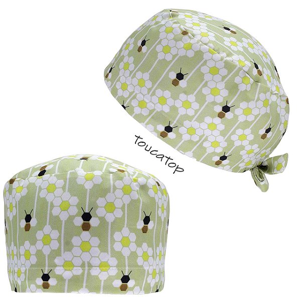 Gorro Cirúrgico, Abelhas e colmeias Hexagonal, Verde Claro