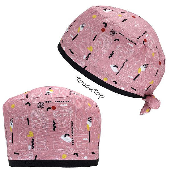 Gorro Cirúrgico, 100% Creative, Busto, Cabeças, Barra Preta, Rosa