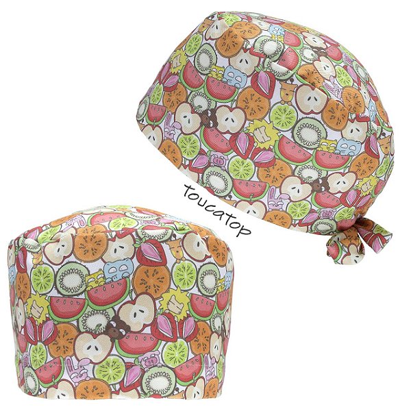 Gorro Cirúrgico, Frutas cortadas, animais fofos comendo, branco