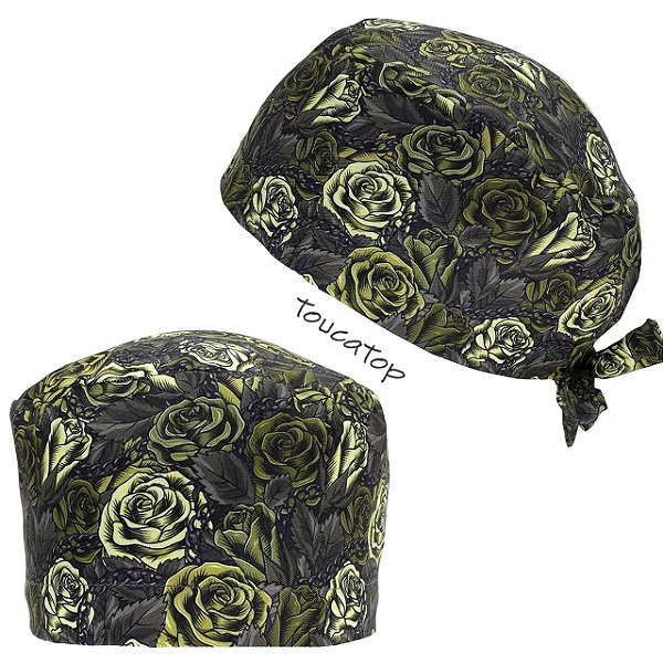 Gorro Cirúrgico, Rosas Verdes, tons de Verde, correntes, Verde