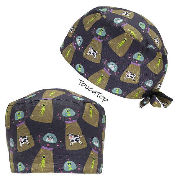Gorro Cirúrgico, Disco Voador, Vaca Abduzindo Alien, Grafite