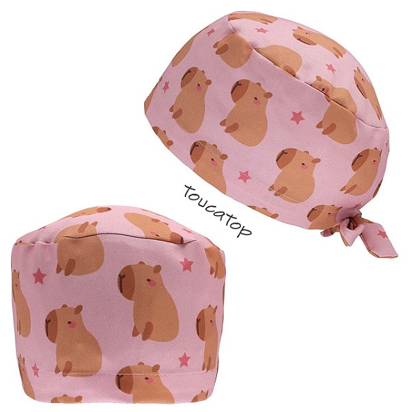 Gorro Cirúrgico, Capivara Grande Sentada, Estrela, Rosa