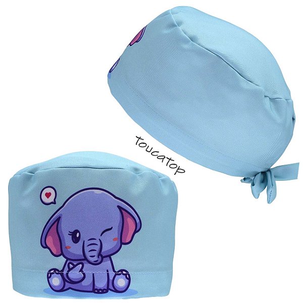 Gorro Cirúrgico, Elefante Frontal Roxo Lilás, Azul Claro