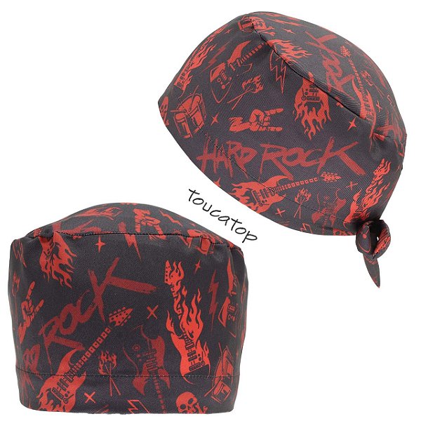 Gorro Cirúrgico, Hard Rock, Guitarras Vermelhas Fogo, Preto Desbotado